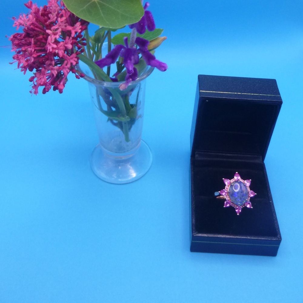 Australian Opal Pink Sapphire on 18K Rose Gold over Sterling Silver ring